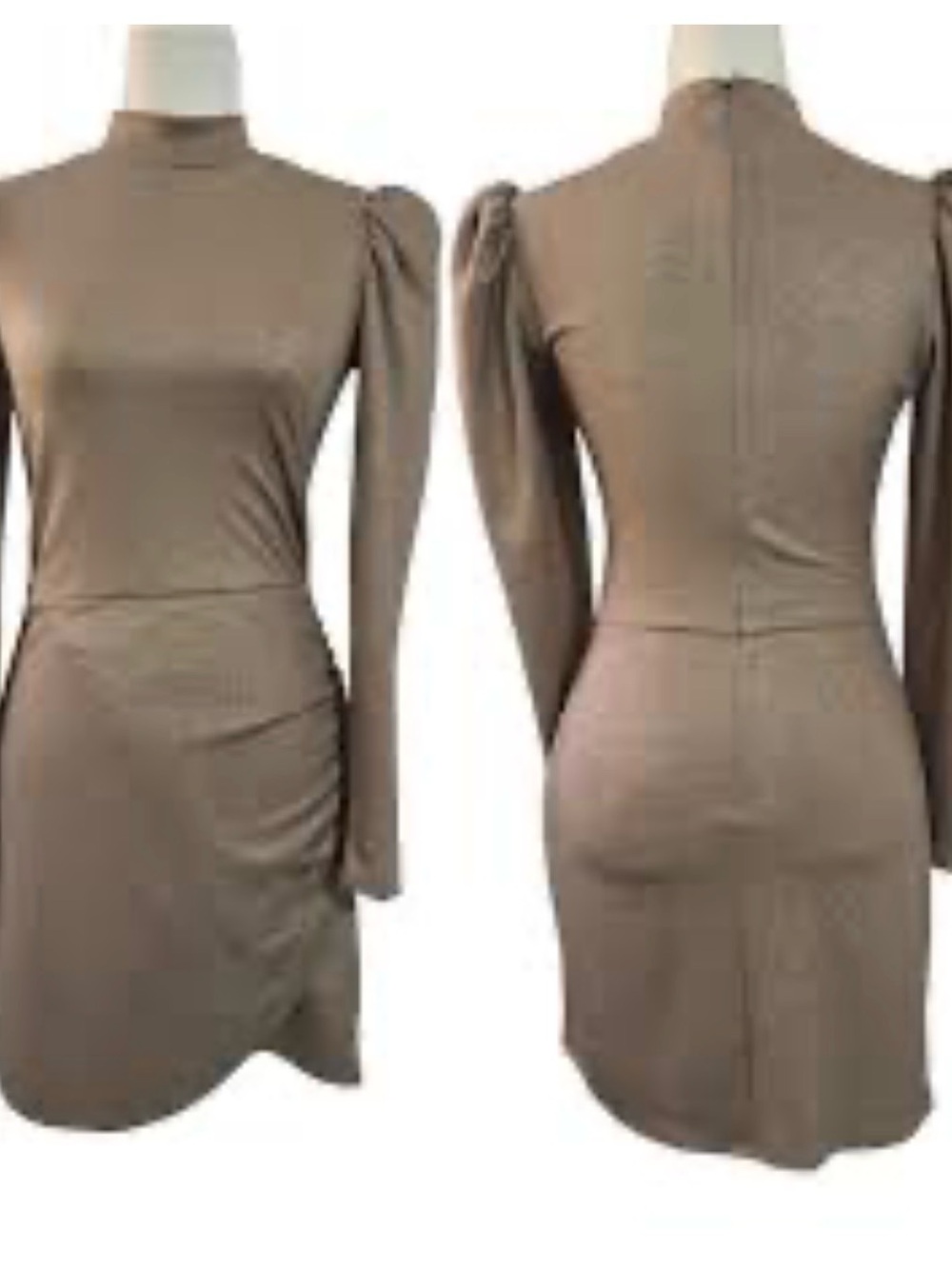 Reformation Long Sleeve Mock Neck Bodycon Dress in Taupe